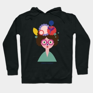 Frida kahlo, mexican painter funny cute portrait with colorful flowers Hoodie